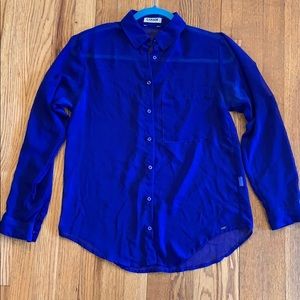 Blue chiffon button down